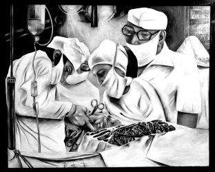 S/W Foto Gem&auml;lde �Operation �Kaiserschnittentbindung�     