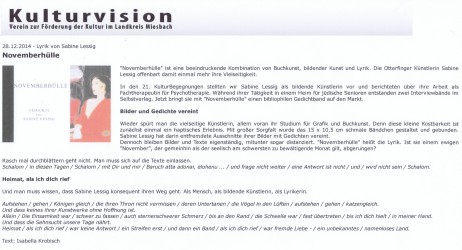 2014 Artikel zu Gedichtband 'Novemberh&uuml;lle KulturVision e.V.